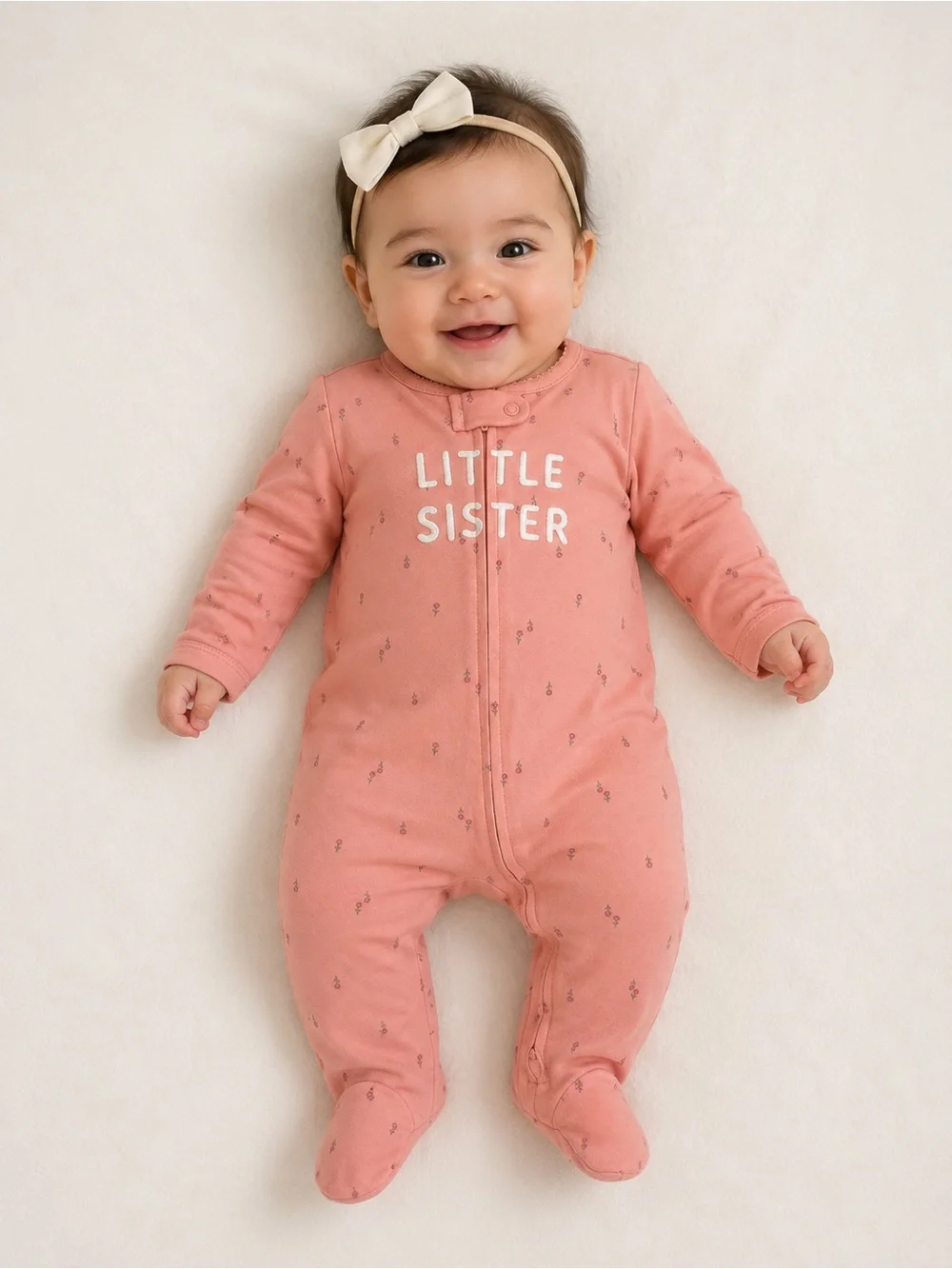 Cat & Jack Little Sister Pink Baby One-Piece Footed Sleeper NWT size 6 months
